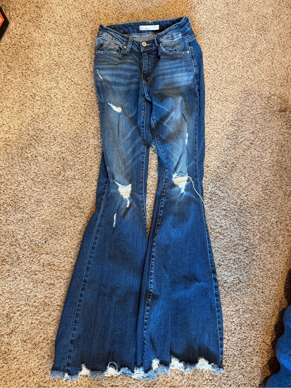 Kancan Distressed Dark Blue Flared Women's Jeans